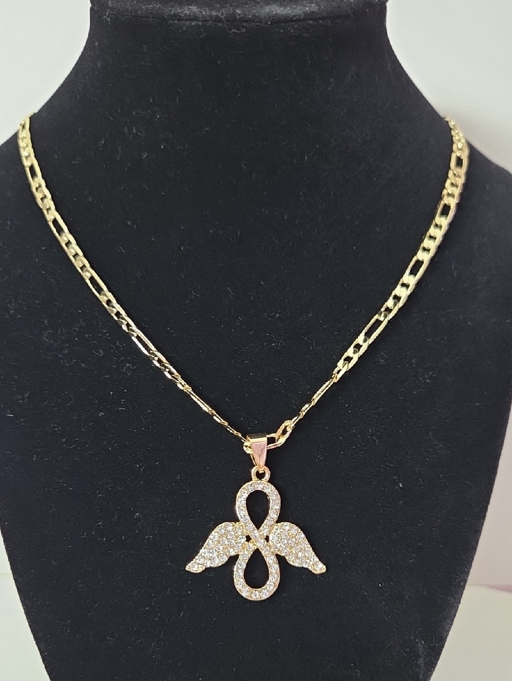 Gold Angel Wing Infinity Pendant Necklace
